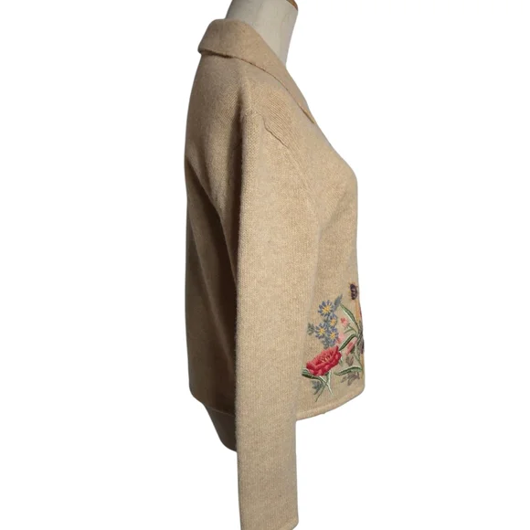 Appleseeds Vintage Tan Embroidered Collared Grandma Cardigan Sweater - Picture 4 of 8